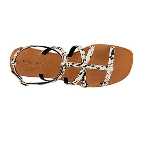 New Torgeis Size 10 Sandals Leather Pony Print Flat Shoes - Picture 8 of 8